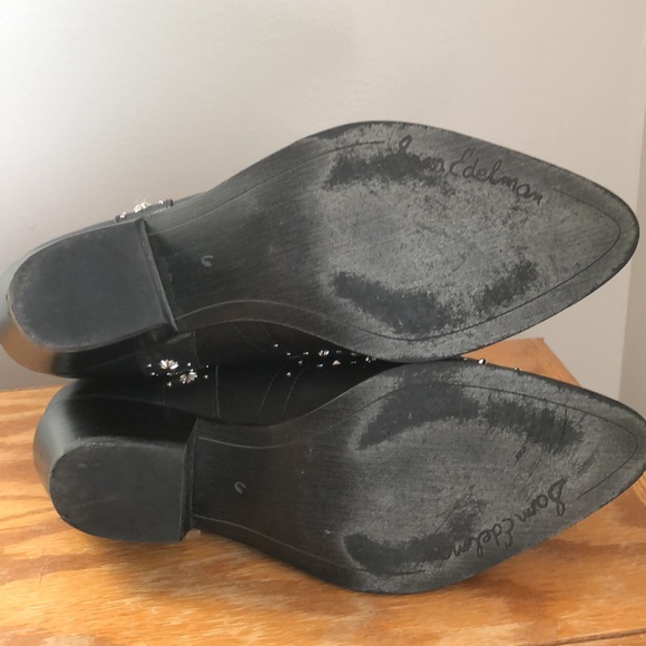 Sam Edelman Women sz 6 Black Leather Studded Western Ankle Booties - Picture 6 of 7